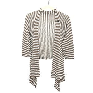 Wooden Ships Sz M/L Striped White Brown Convertible Wrap Cardigan Sweater